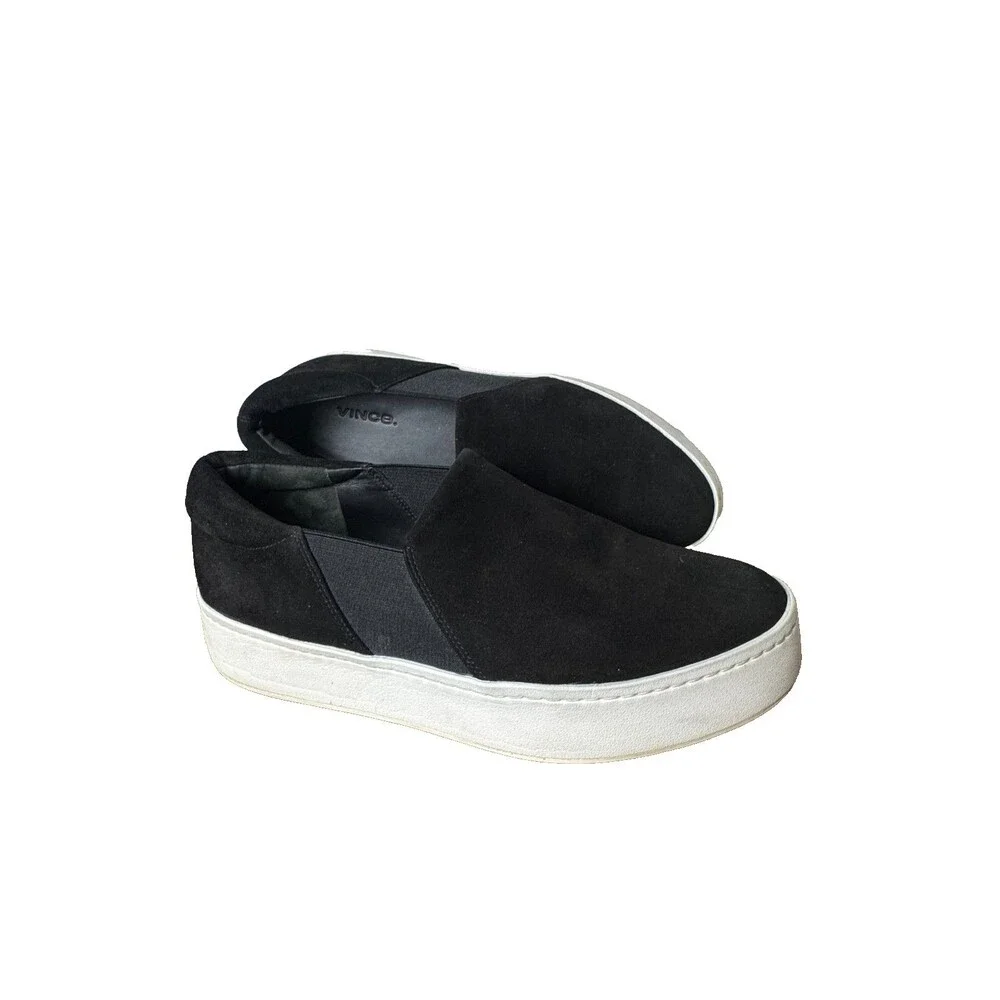 Vince Warren Platform Slip-On Sneakers Black Suede Women’s 8.5 Minimalist Luxe